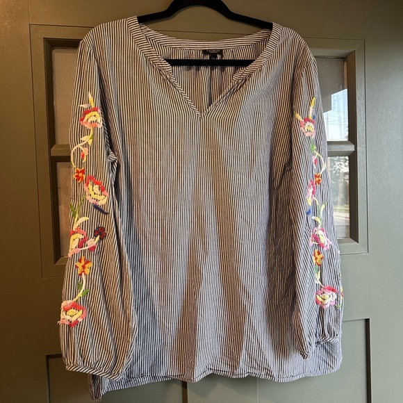 Talbots Embroidered Popover Shirt | 2X | Striped - Picture 2 of 5